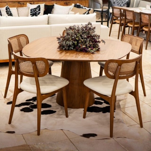 Conjunto Mesa Bahia 1,30m + 5 Cadeiras Claudia Tela